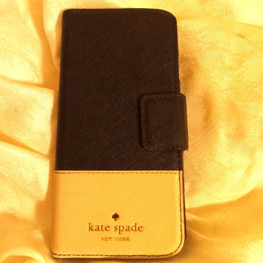 Kate spade Black and white Saffiano leather phone wallet case mirror